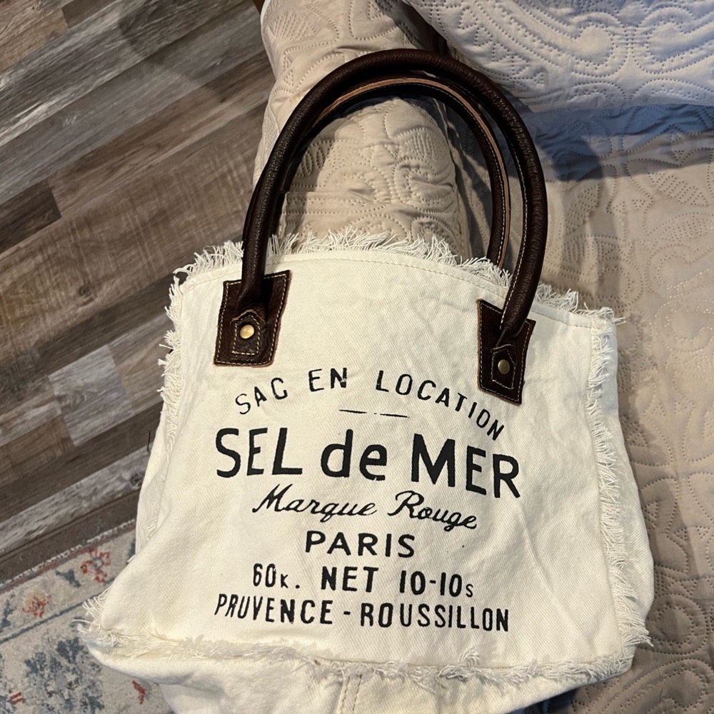 MYRA White and Brown Tote Bag